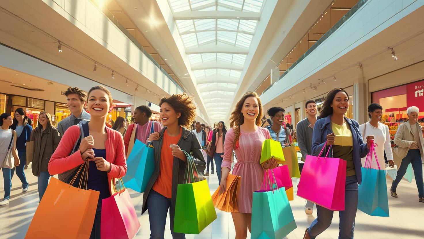 A steady stream of shoppers flowed through the mall, their arms laden with bags and their faces lit with excitement.