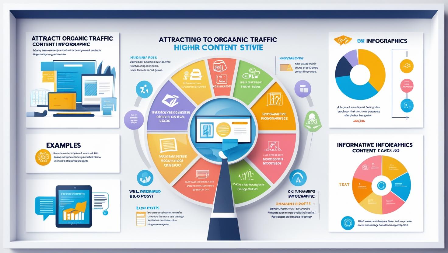 Attracting organic traffic is done by creating high-quality, engaging content. Think blog posts, videos, infographics